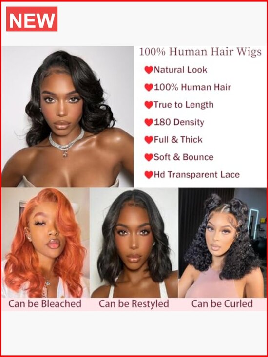 Bob Wig Human Hair 13x4 Frontal Lace Wig 14 Inch Body Wave 180% Density Pre